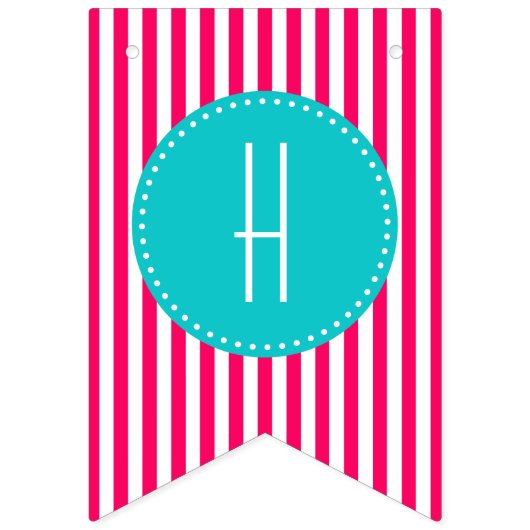 Turquoise en hot roze strepen Happy Birthday Vlaggetjes (Tweede vlag)