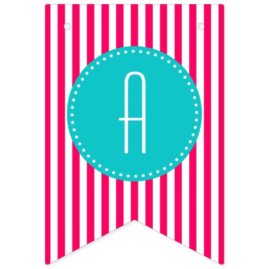 Turquoise en hot roze strepen Happy Birthday Vlaggetjes (Derde vlag)