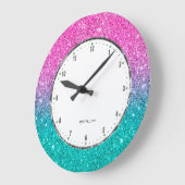 Turquoise en hotroze faux glitter ombre grote klok (Hoek)