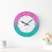 Turquoise en hotroze faux glitter ombre grote klok (Huis)