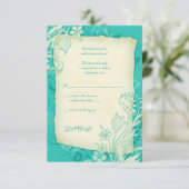 Turquoise en Ivoren Bloemen Trouwantwoord Kaart (Staand voorkant)