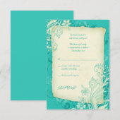 Turquoise en Ivoren Bloemen Trouwantwoord Kaart (Voorkant / Achterkant)