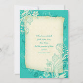 Turquoise en Ivory Floral Wedding Invitation Kaart (Achterkant)