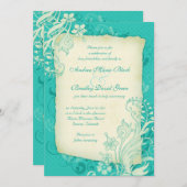 Turquoise en Ivory Floral Wedding Invitation Kaart (Voorkant / Achterkant)