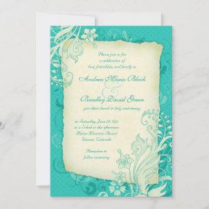 Turquoise en Ivory Floral Wedding Invitation Kaart
