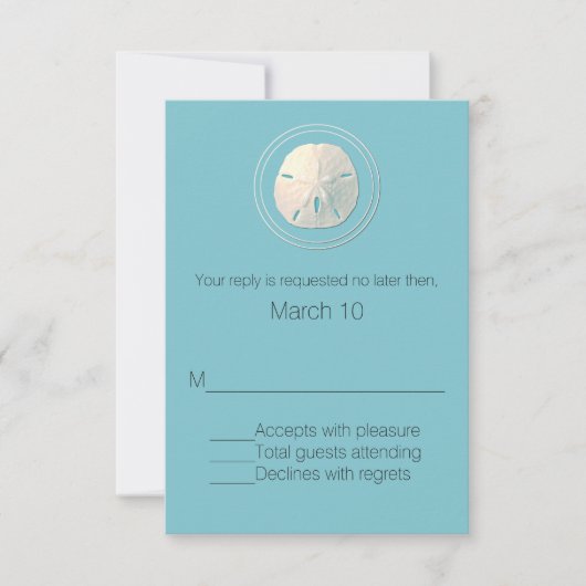 Turquoise en Ivory Zand Dollar Response Kaart (Voorkant)