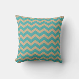 Turquoise en Khaki Chevrons Kussen