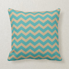 Turquoise en Khaki Chevrons Kussen