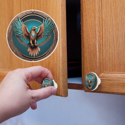 Turquoise en koperen adelaar keramische knop
