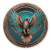 Turquoise en koperen adelaar keramische knop (Voorkant)