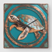 Turquoise en koperen omrande zeeschildpad wandklok (Voorkant)