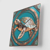 Turquoise en koperen omrande zeeschildpad wandklok (Hoek)