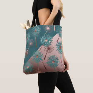 Turquoise en koperen paardenbloemen tote bag