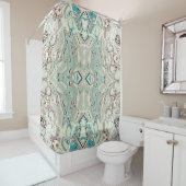 Turquoise en kopermengsel douchegordijn (In situ)