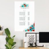 Turquoise en koraal bloem prijs- en servicebord poster (Thuiskantoor)