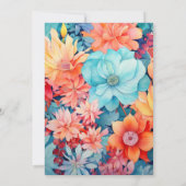 Turquoise en koraal bloemenbruiloft kaart (Achterkant)