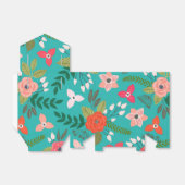 Turquoise en Koraal Bloemmotief Bedankdoosjes (Uitgevouwen)