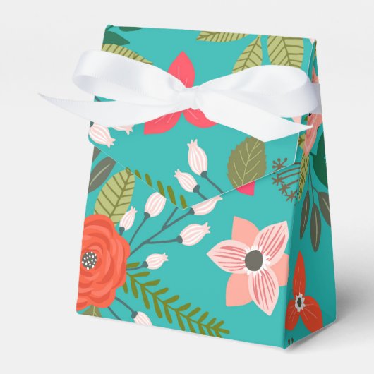 Turquoise en Koraal Bloemmotief Bedankdoosjes (Voorkant Zijde)