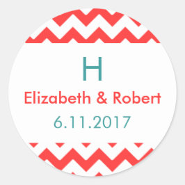 Turquoise en koraal Chevron bruiloft Ronde Sticker