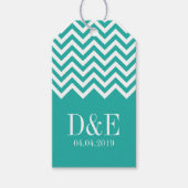 Turquoise en koraal chevron huwelijksgunst cadeau  cadeaulabel (Voorkant)