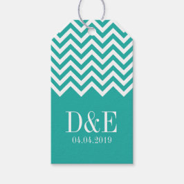 Turquoise en koraal chevron huwelijksgunst cadeau  cadeaulabel