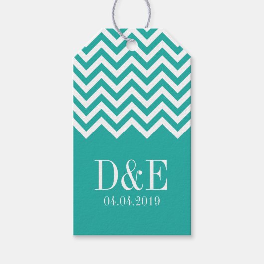 Turquoise en koraal chevron huwelijksgunst cadeau  cadeaulabel (Voorkant)