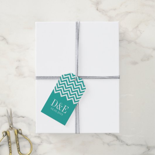 Turquoise en koraal chevron huwelijksgunst cadeau  cadeaulabel (Met Touw)