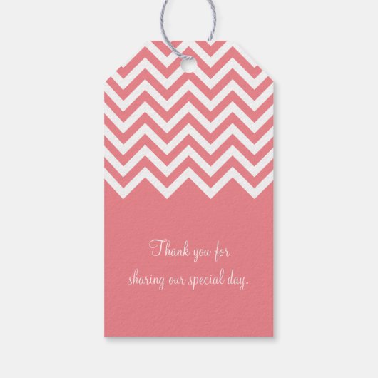 Turquoise en koraal chevron huwelijksgunst cadeau  cadeaulabel (Achterkant)