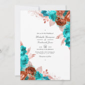  Turquoise en koraal Floral QR Code Wedding Kaart (Voorkant)