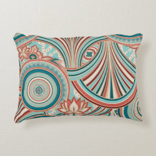 Turquoise en Koraal Nouveau Flow Accent Kussen