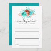 Turquoise en koraal rustiek bloemig Baby shower Advieskaart (Voorkant / Achterkant)
