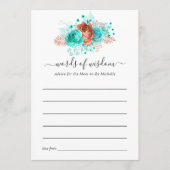Turquoise en koraal rustiek bloemig Baby shower Advieskaart (Voorkant)