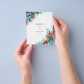 Turquoise en koraal rustieke bloemen bruiloftsinvi flyer (Hand)