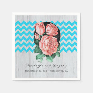 Turquoise en koraal rustieke chique bruiloft servetten