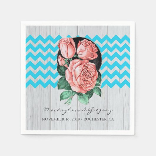 Turquoise en koraal rustieke chique bruiloft servetten (Voorkant)