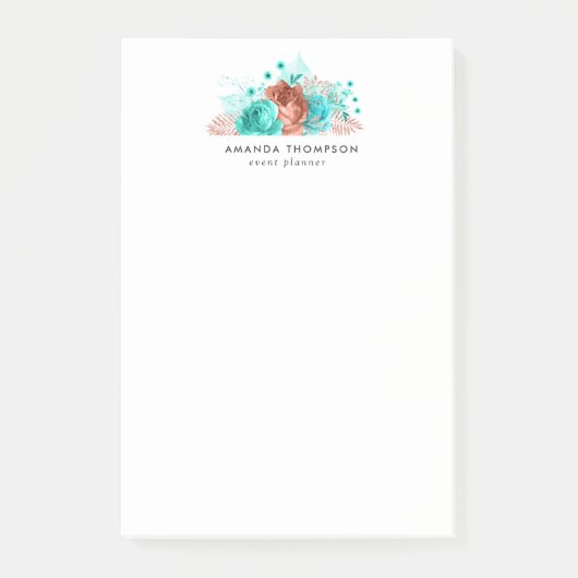 Turquoise en koraal waterverf bloemen post-it® notes (Voorkant)