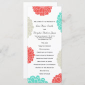Turquoise en koraal Zinnia Flower Wedding Program Programmakaart (Voorkant / Achterkant)