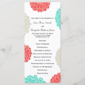 Turquoise en koraal Zinnia Flower Wedding Program Programmakaart (Voorkant)
