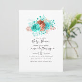 Turquoise en Koral Floral Baby shower Kaart (Staand voorkant)