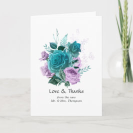 Turquoise en lavendel bloemen bruiloft bedankkaart