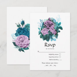 Turquoise en lavendel bloemen bruiloft RSVP kaartje