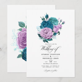 Turquoise en lavendel bloemen bruiloft uitnodiging