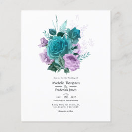 Turquoise en lavendel bloemen bruiloft uitnodiging flyer
