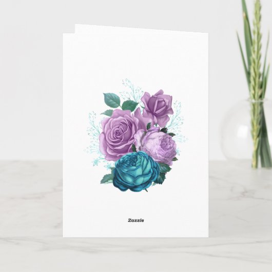 Turquoise en Lavendel bloemenbruiloft Bedankkaart (Achterkant)