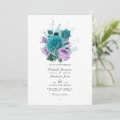 Turquoise en lavendel bloemencode QR-huwelijk Kaart (Staand voorkant)