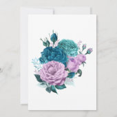 Turquoise en lavendel bloemenkleuren bruidsfeest v kaart (Achterkant)