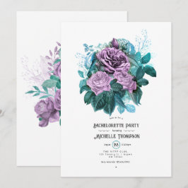 Turquoise en lavendel bloemige vrijgezellenfeest kaart