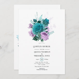 Turquoise en Lavender Floral Couples Shower Kaart
