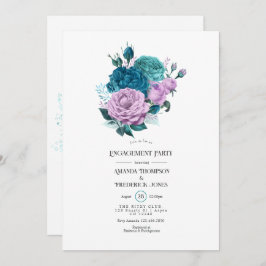 Turquoise en Lavender Floral Engagement Party Kaart