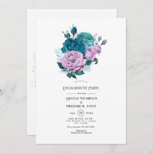 Turquoise en Lavender Floral Engagement Party Kaart